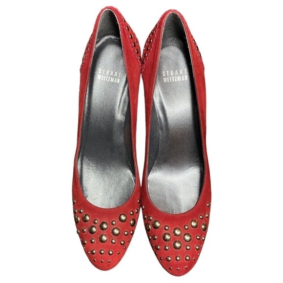 Stuart Weitzman Studded Suede Shoes Stilettos Size 8.5 Red - Picture 1 of 11